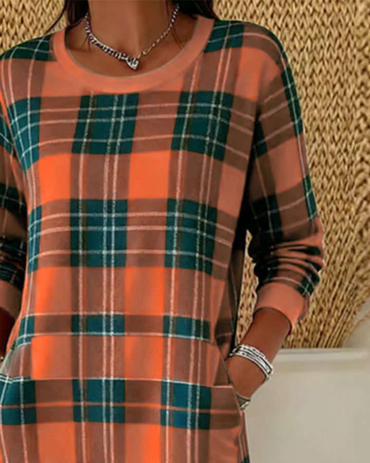Dress Long Sleeve Checkered Sweatshirt