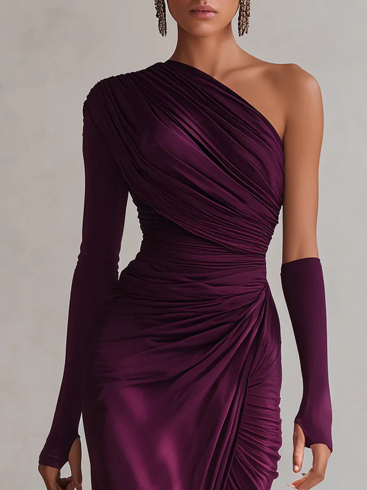 Rosalia™ - Elegant sexy purple maxi dress with one shoulder