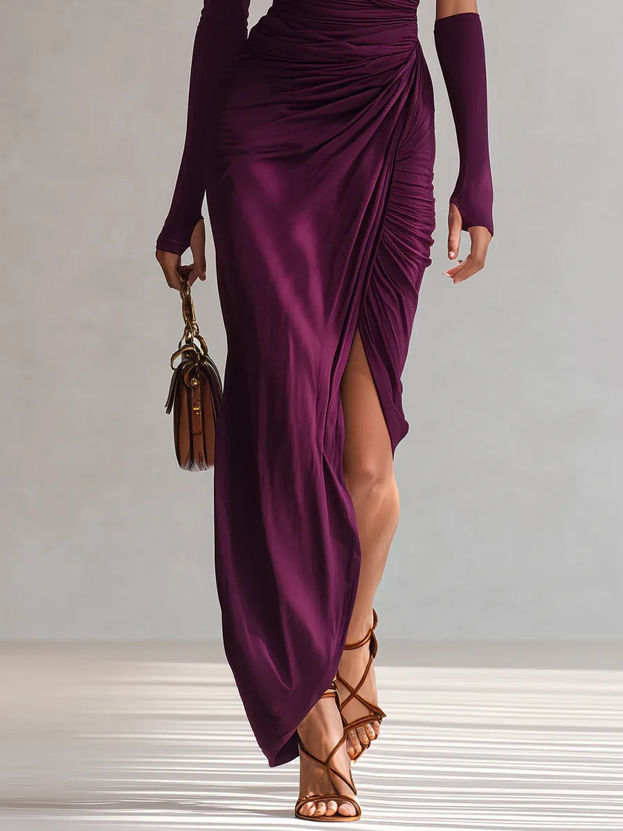 Rosalia™ - Elegant sexy purple maxi dress with one shoulder