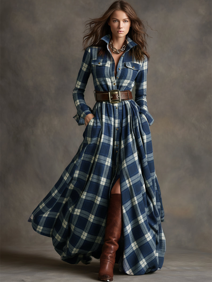 Giulietta - Maxi Check Shirt Dress with Belt