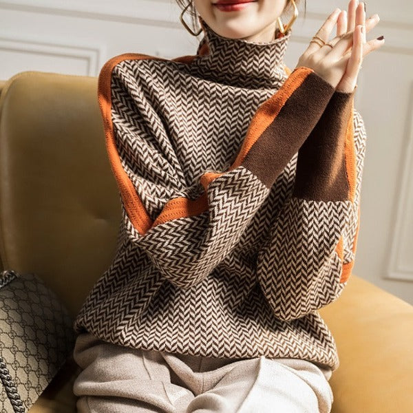Sophia - Herringbone Luxe Turtleneck