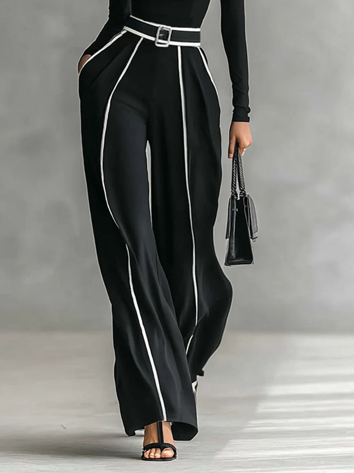 Solana™ - High Neck Long Sleeve Top and Wide Leg Pants Set with Belt