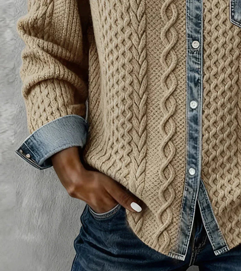 Ambra | Patchwork Knit Top with Denim Details