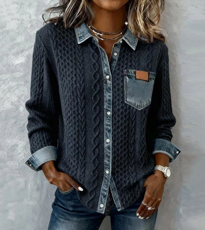 Ambra | Patchwork Knit Top with Denim Details