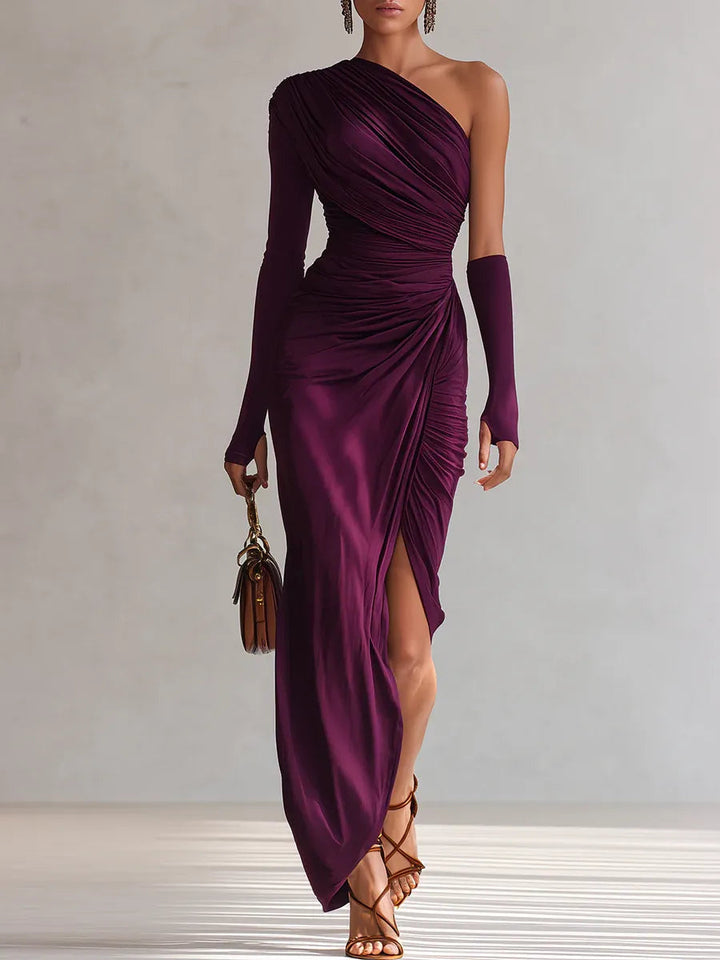 Rosalia™ - Elegant sexy purple maxi dress with one shoulder