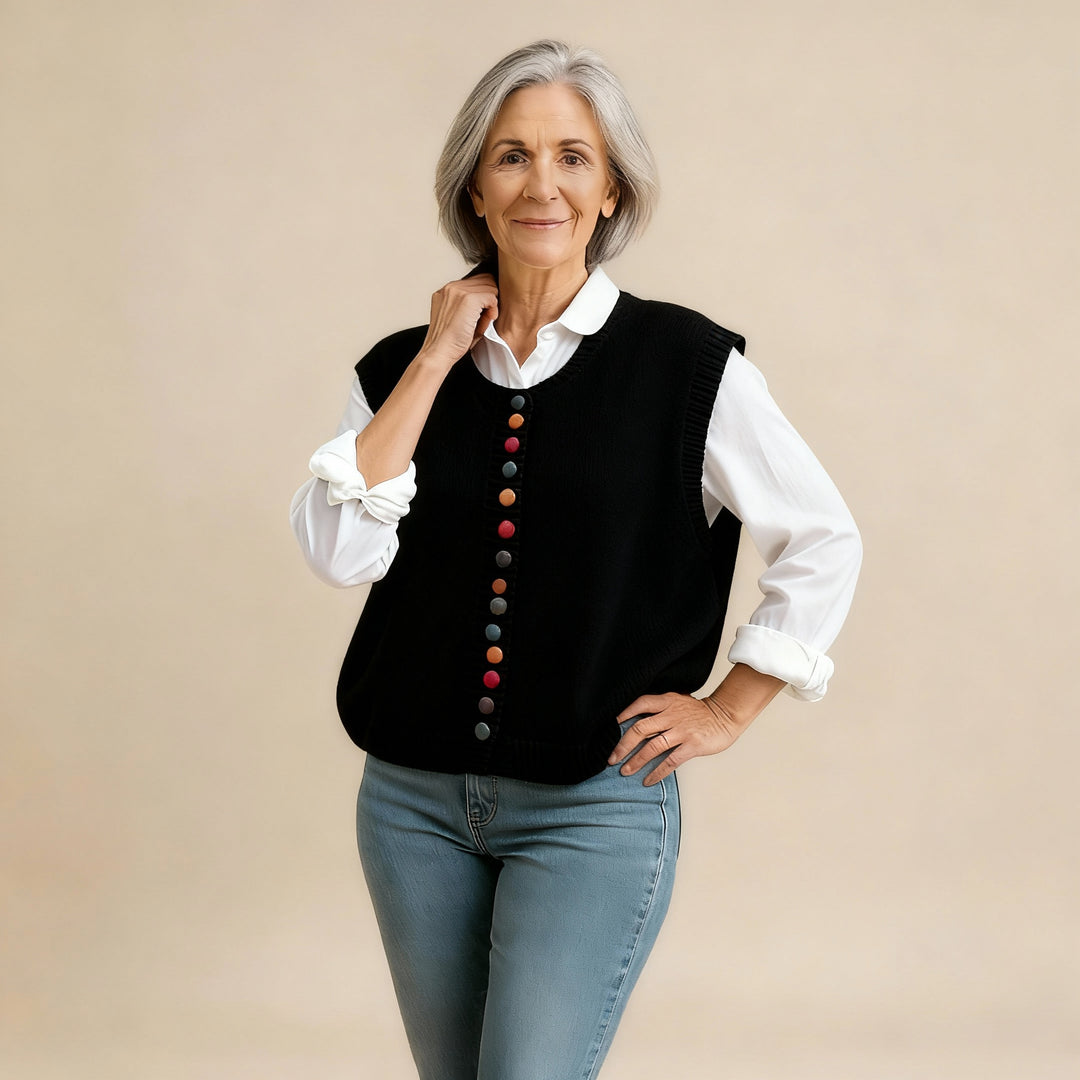 THE MARIBEL | COLOR-BUTTON KNIT VEST