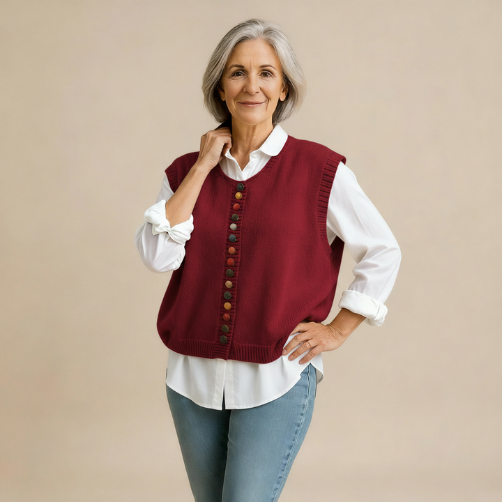 THE MARIBEL | COLOR-BUTTON KNIT VEST