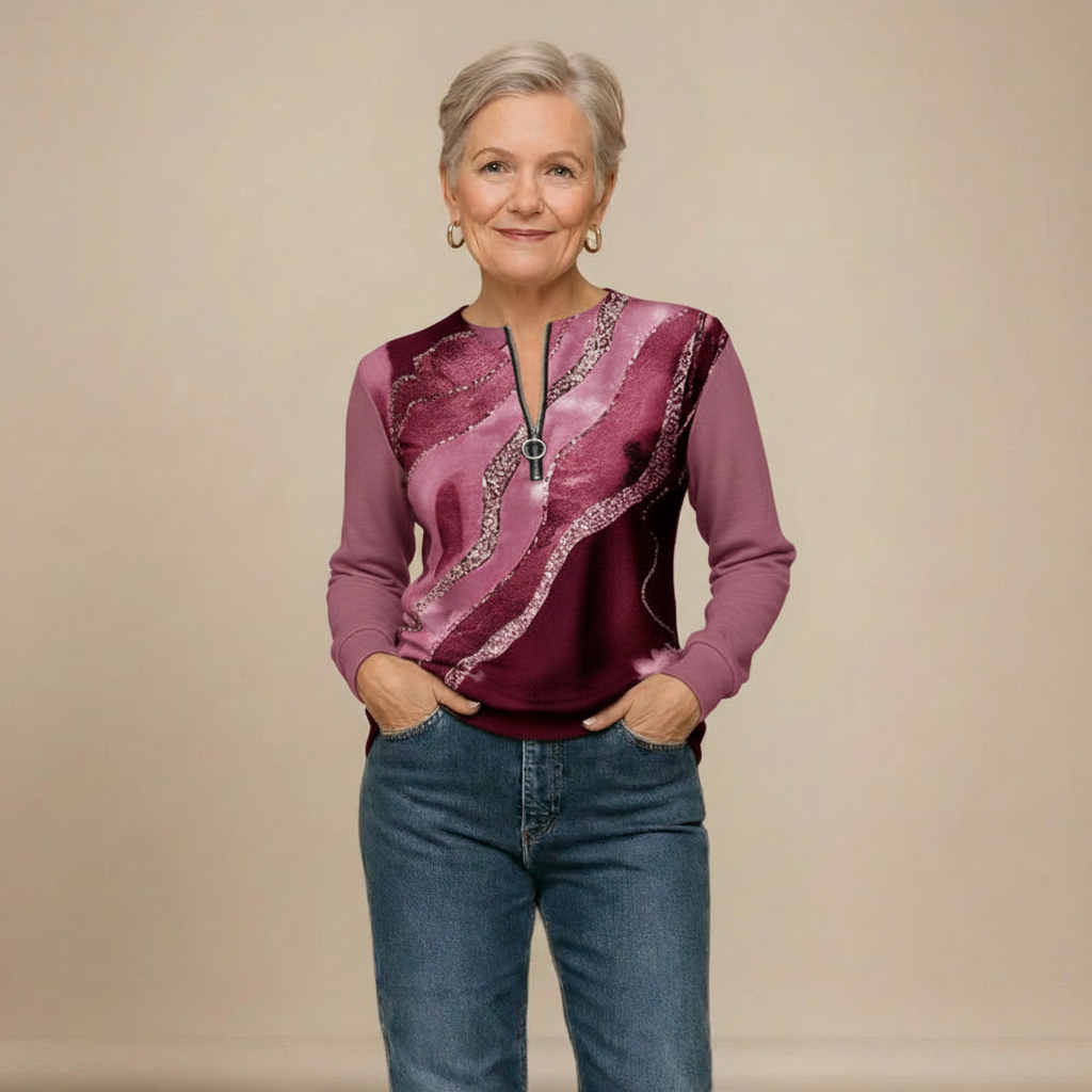 Melissa | Half-Zip Sweatshirt with Vintage Print