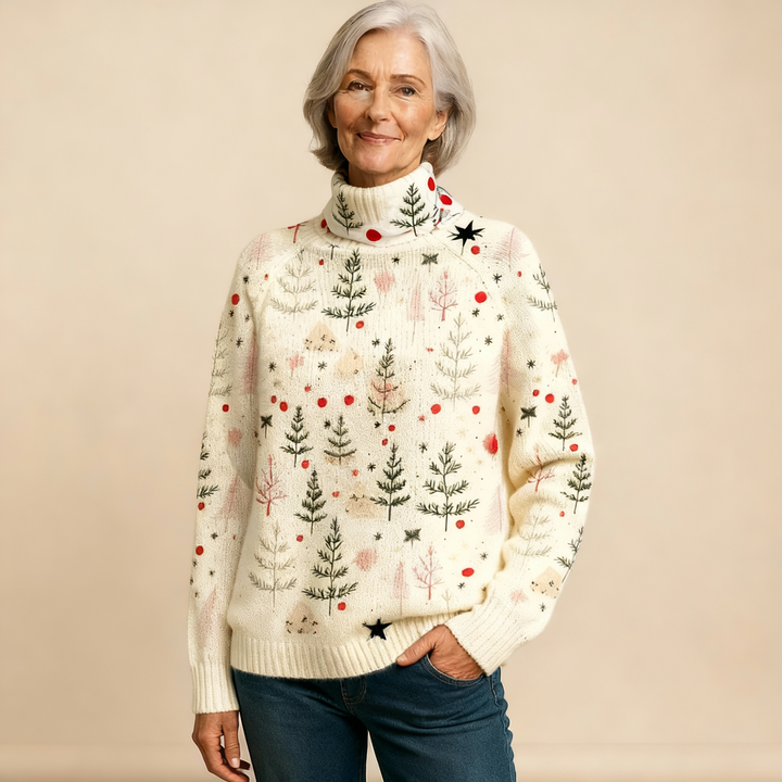 Ivory Christmas Knit Turtleneck Sweater