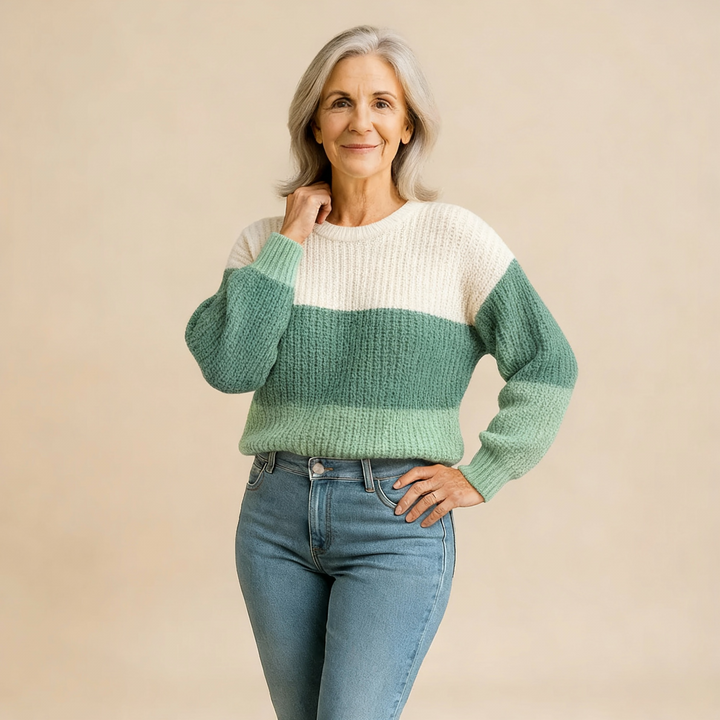 Elegant Three-Color Patchwork Sweater