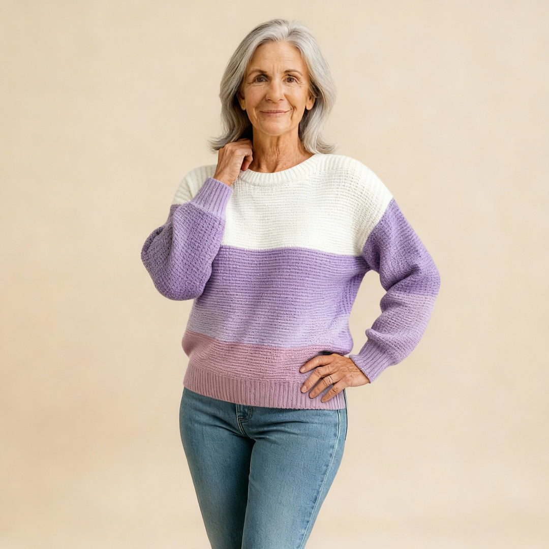 Elegant Three-Color Patchwork Sweater