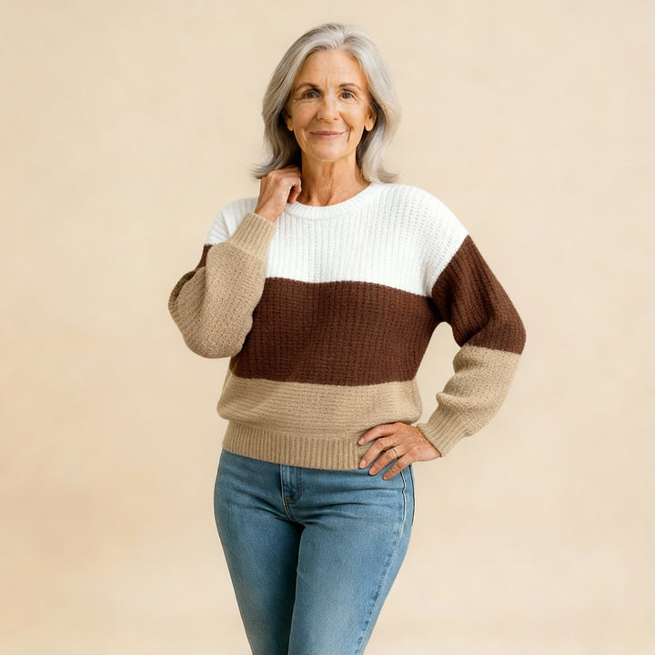 Elegant Three-Color Patchwork Sweater