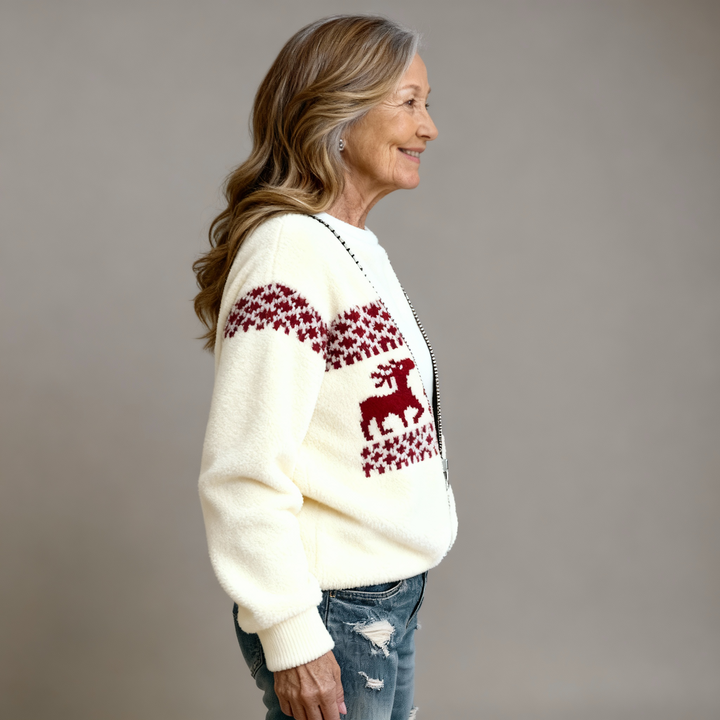 Comfortable Flannel Sweatshirt Retro Christmas Animal Art for Women