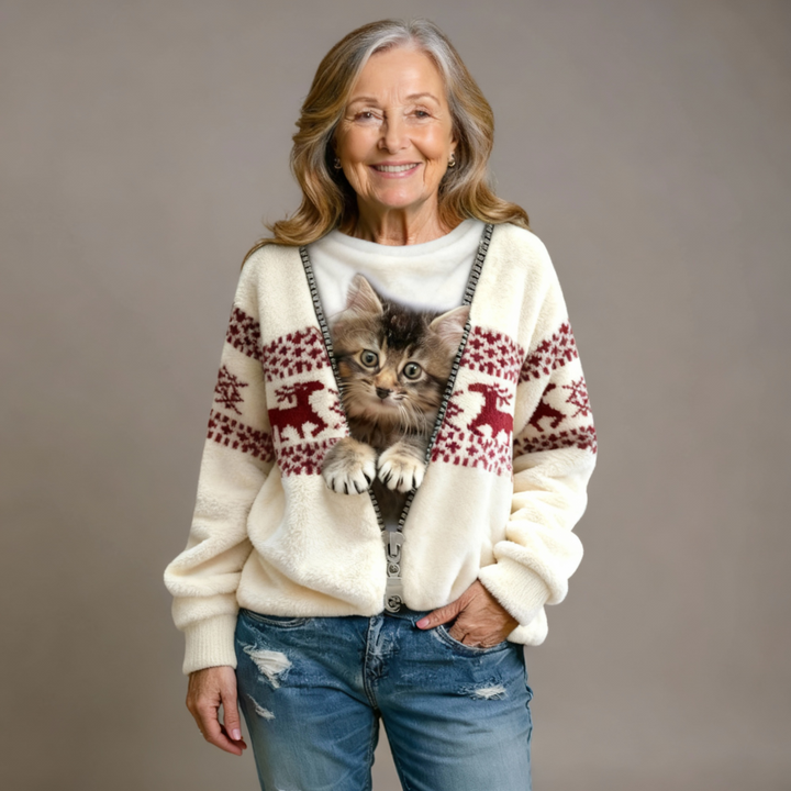 Comfortable Flannel Sweatshirt Retro Christmas Animal Art for Women