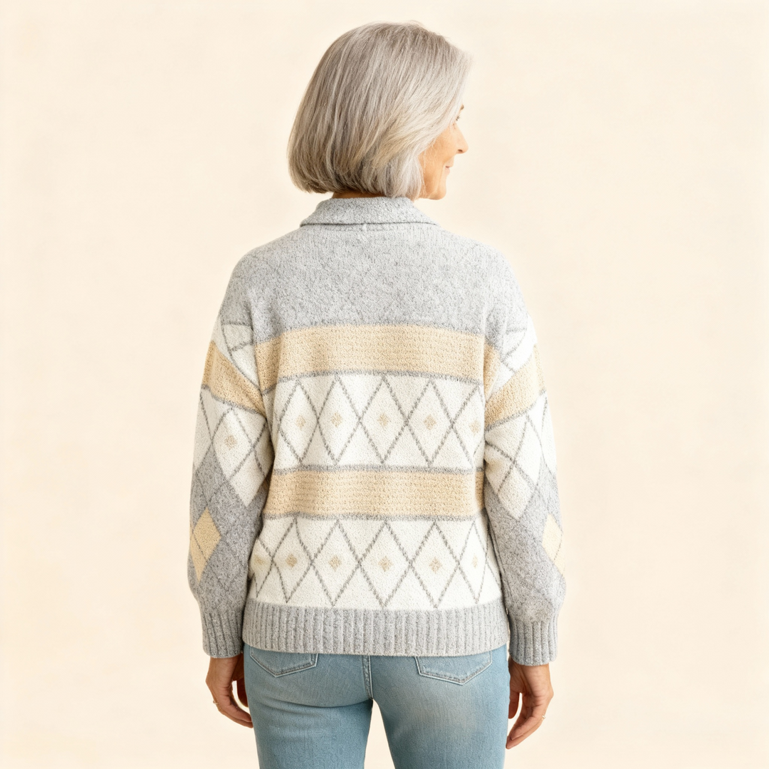 Mona | Elegant Knit Blouse with Diamond Pattern