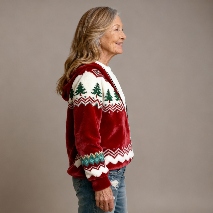 Comfortable Flannel Sweatshirt with Retro Christmas Animal Art Print for Women