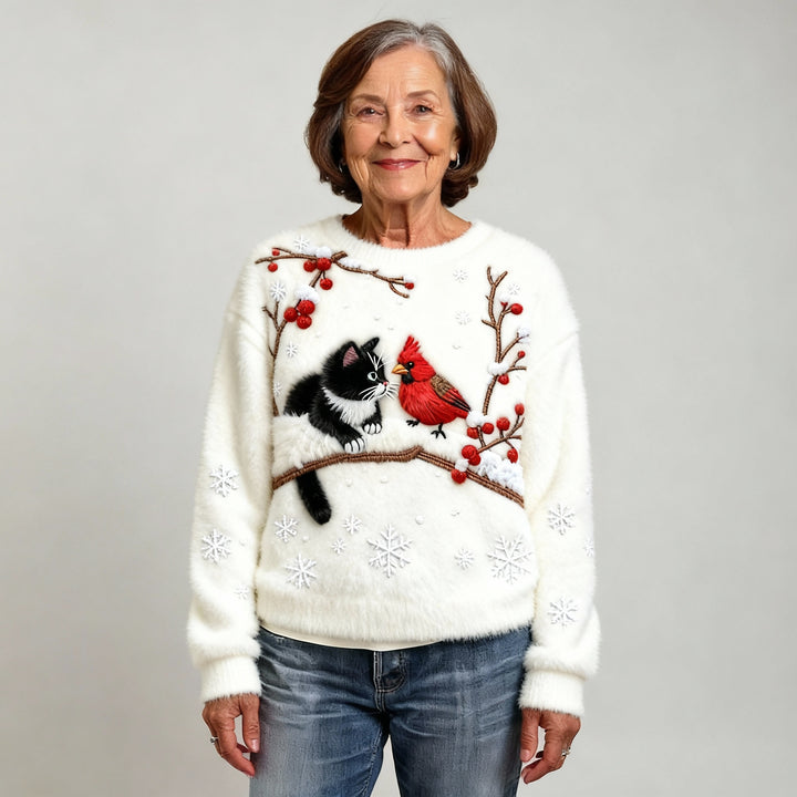 Christmas Soft Cat Art Flannel Sweatshirt for Women