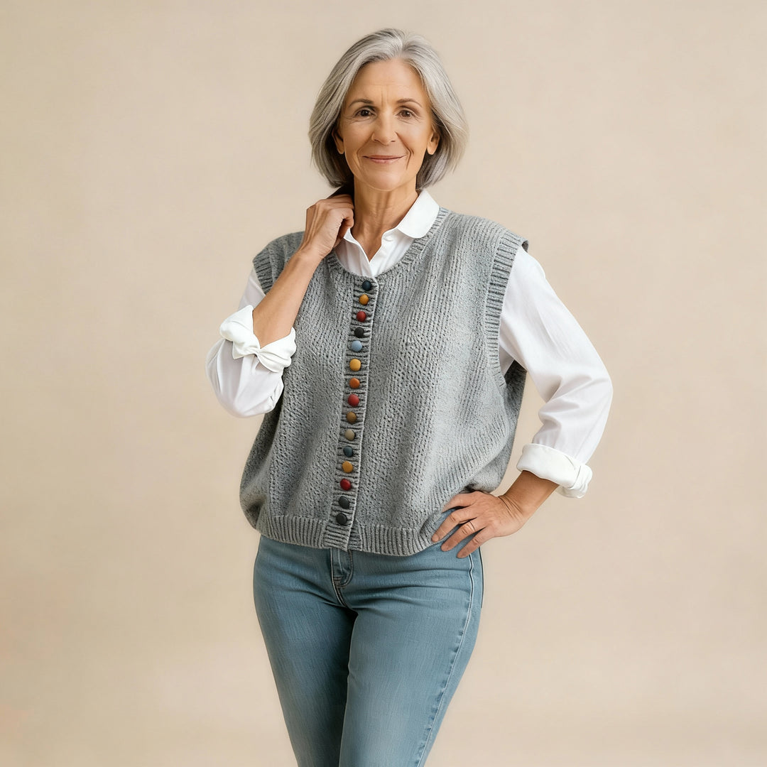 THE MARIBEL | COLOR-BUTTON KNIT VEST