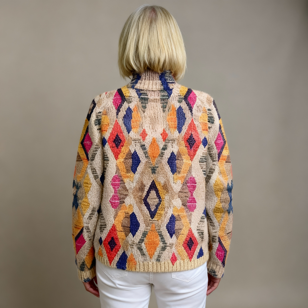 CLAUDIA™ Geometric Check Knitted Turtleneck Sweater