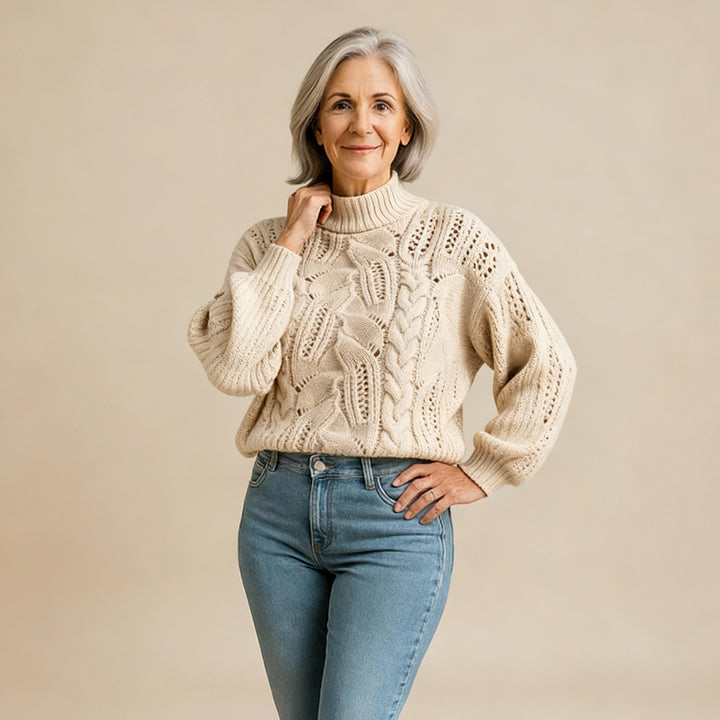 Ksenia – Cashmere Turtleneck with Cable Knit Pattern