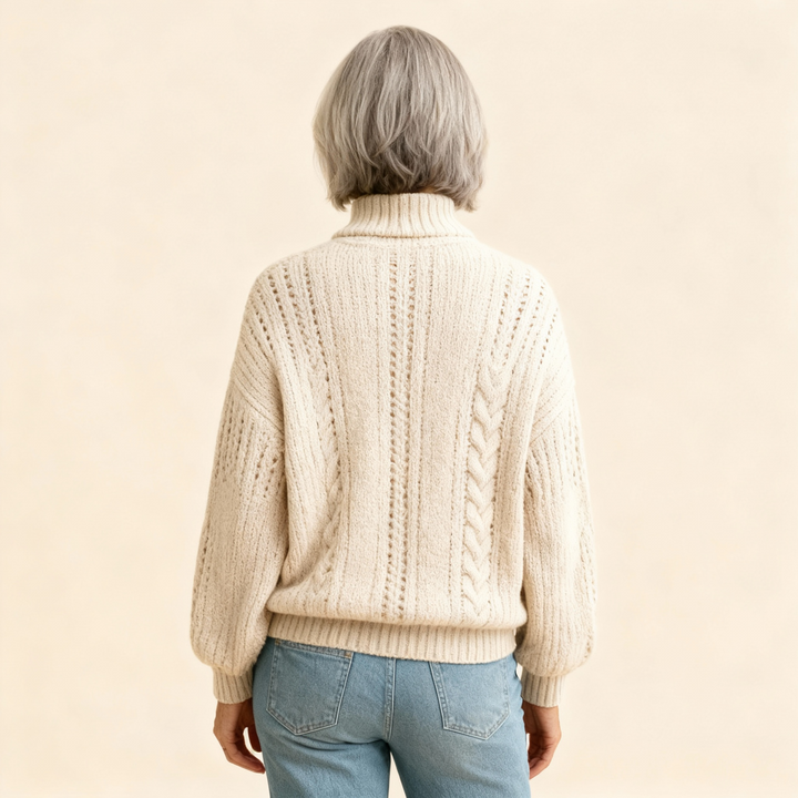 Ksenia – Cashmere Turtleneck with Cable Knit Pattern