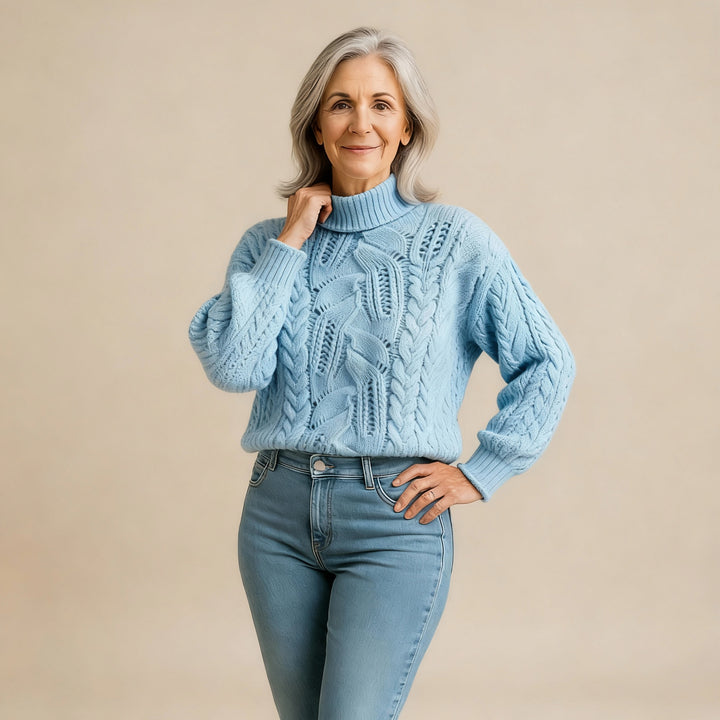 Ksenia – Cashmere Turtleneck with Cable Knit Pattern