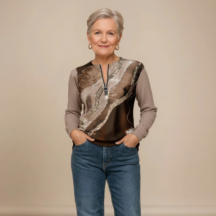 Melissa | Half-Zip Sweatshirt with Vintage Print