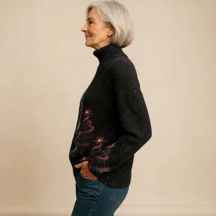 Glitter Christmas Tree Knit Turtleneck Sweater