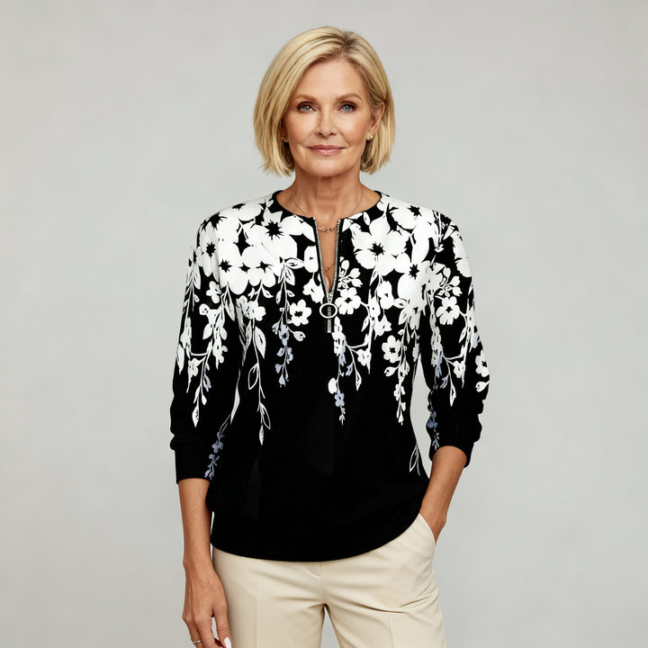 Jennifer | Printed Sweatshirt with Half Zipper and Collar