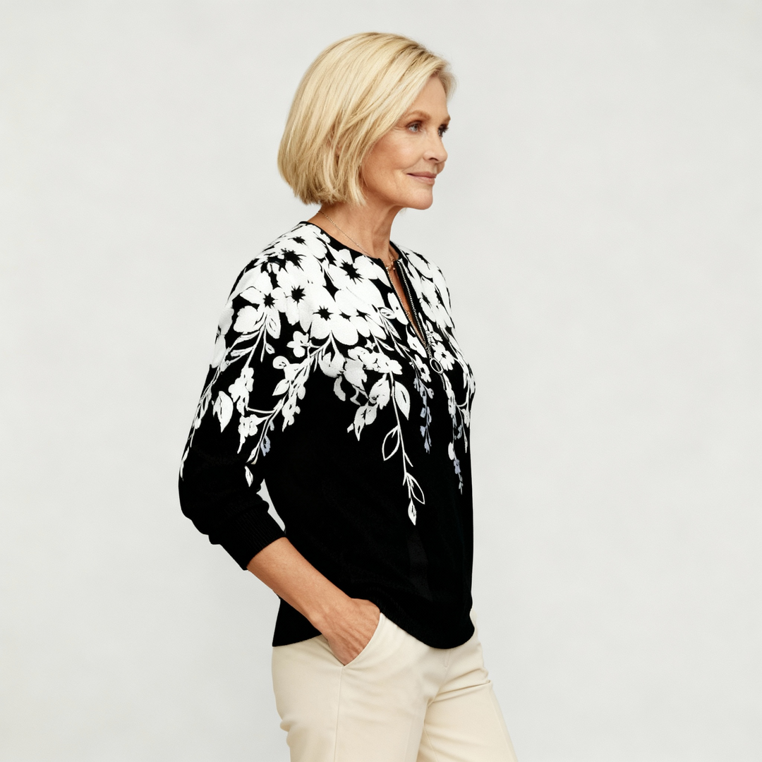 Jennifer | Printed Sweatshirt with Half Zipper and Collar