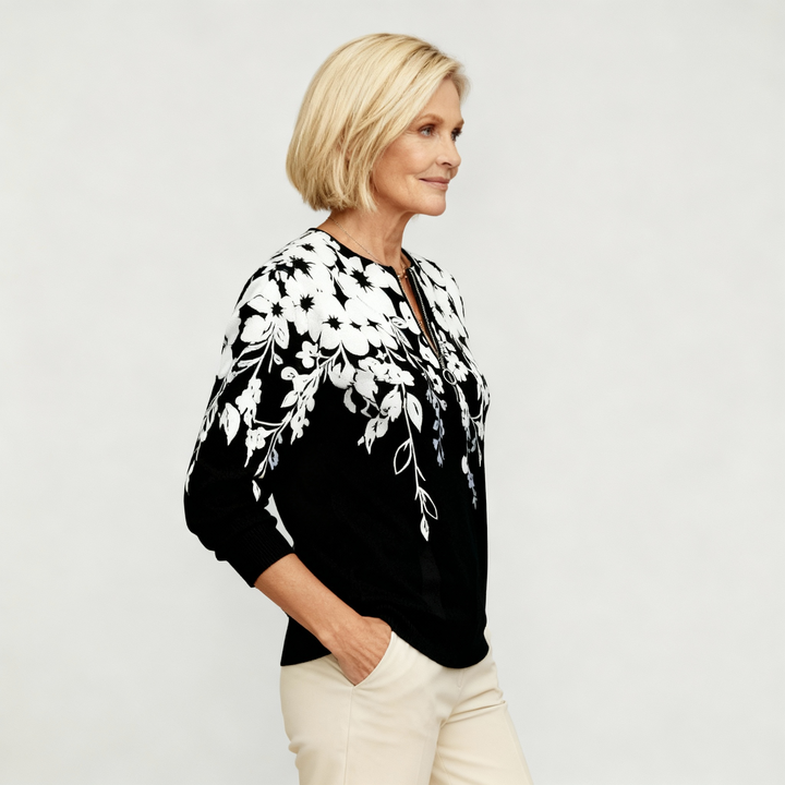 Jennifer | Printed Sweatshirt with Half Zipper and Collar