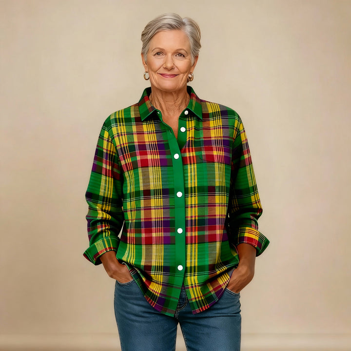 Elina | Checked Blouse in Vivid Green Tones