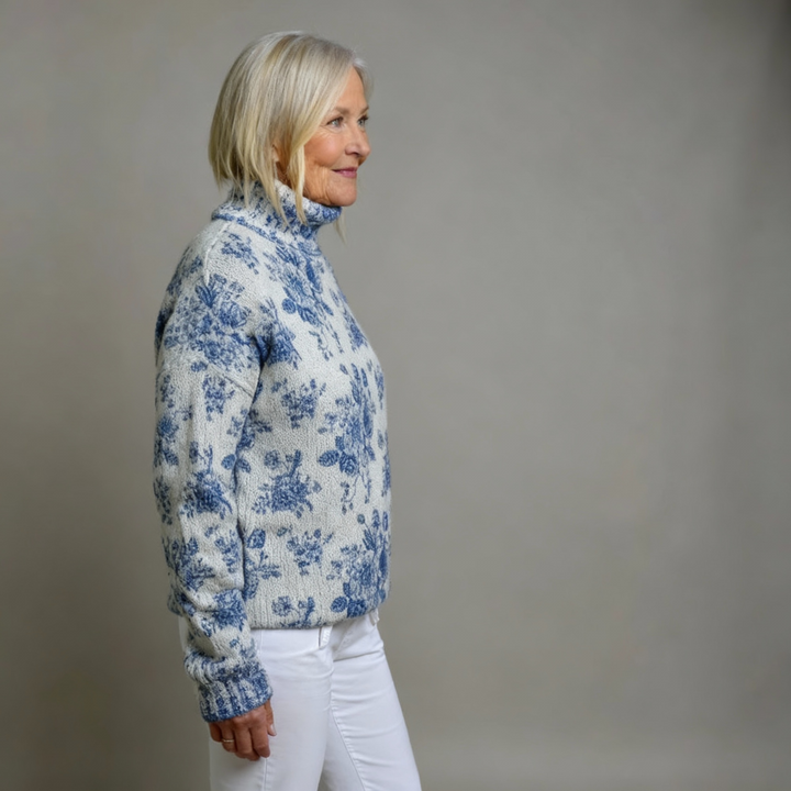 Blue Blossom Knit Turtleneck Sweater