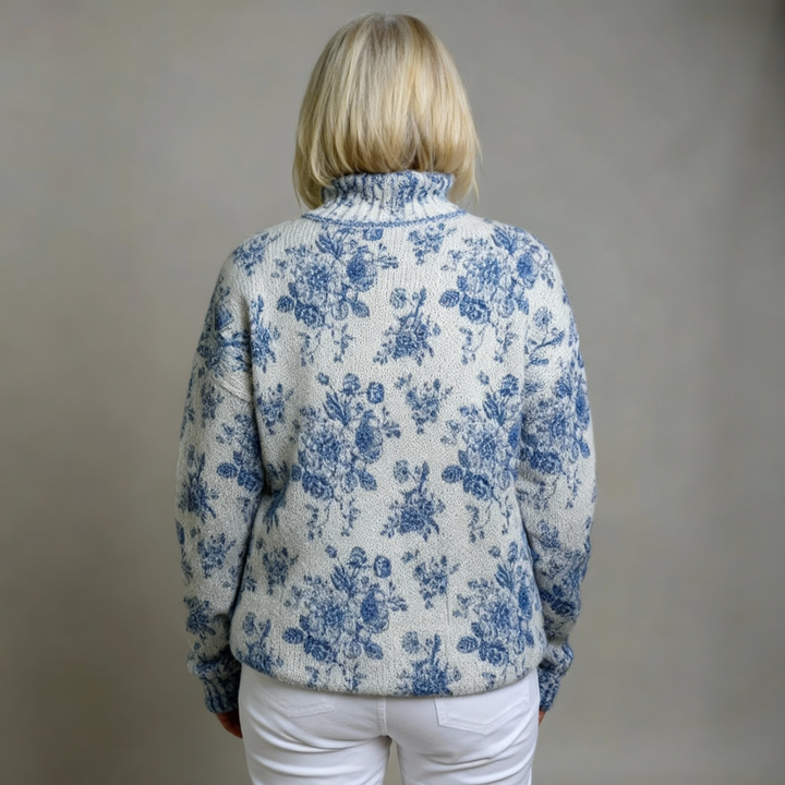 Blue Blossom Knit Turtleneck Sweater