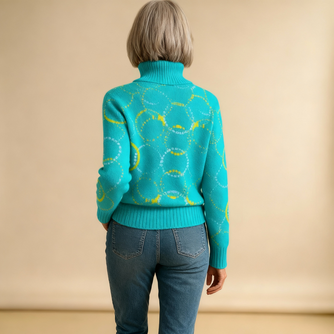 Bright Circle Art Print Knit Turtleneck Pullover Sweater