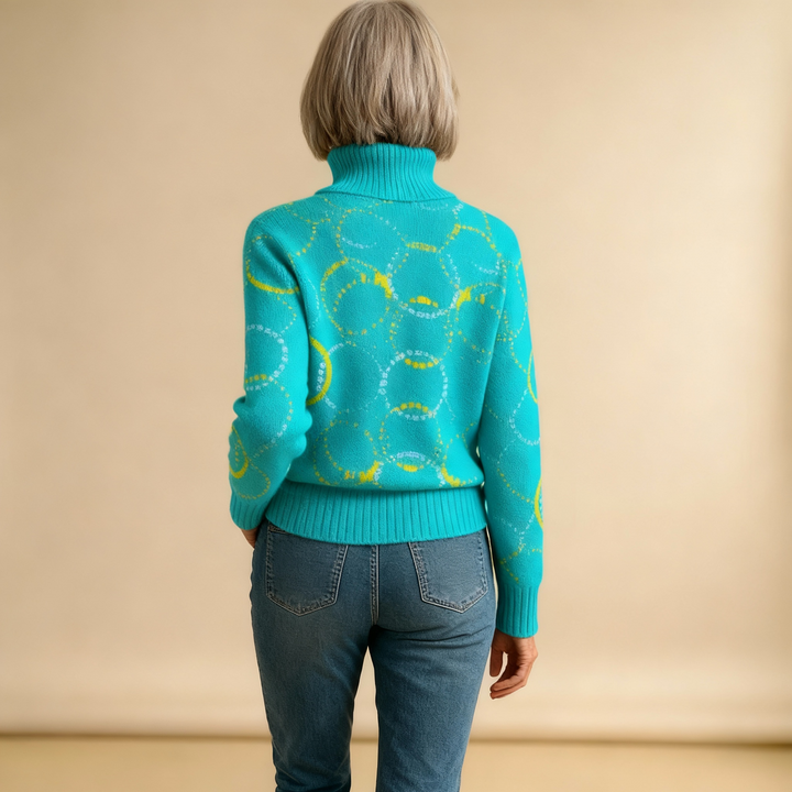 Bright Circle Art Print Knit Turtleneck Pullover Sweater