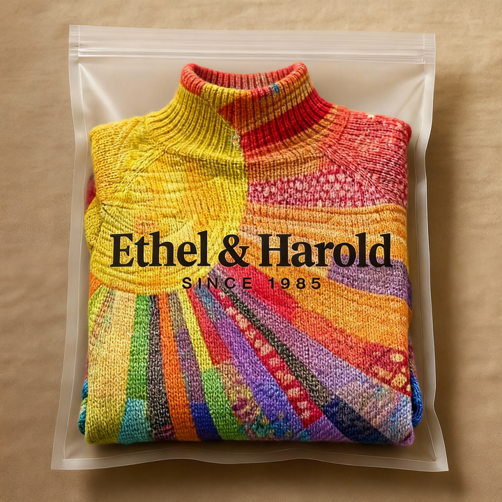 Colorful Sun Collage Print Knit Turtleneck Pullover Sweater