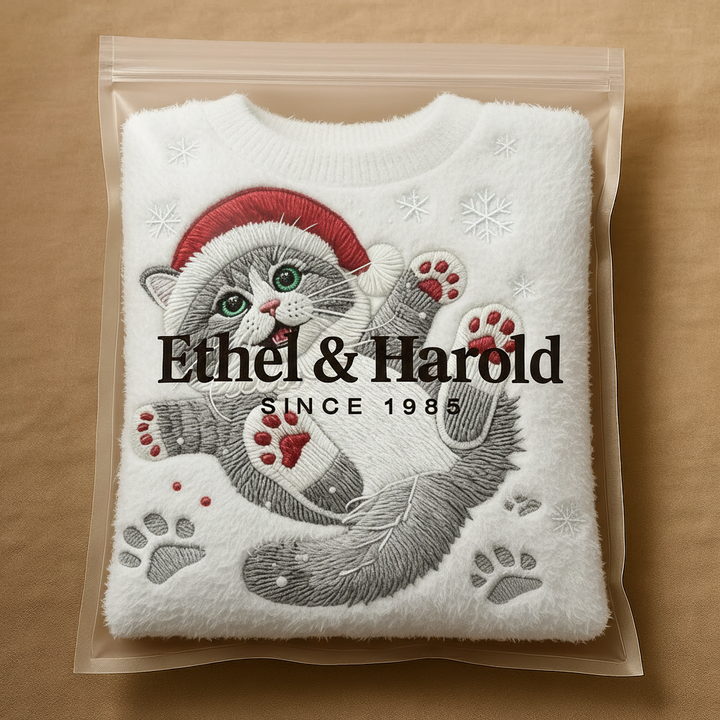 Casual Flannel Christmas Cat Art Sweatshirt for Women