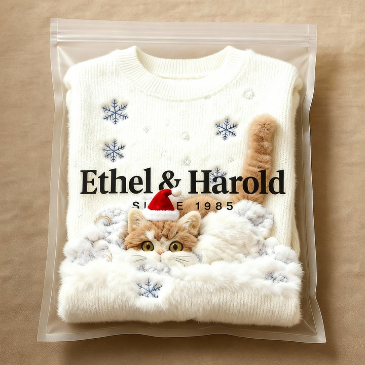 Casual Flannel Sweatshirt with Christmas Cat Print for Women