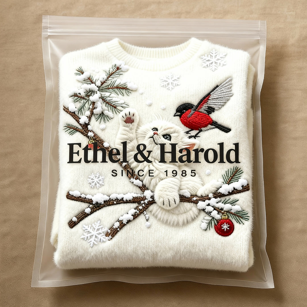 Flannel Sweatshirt with Cute Cat Print for Women