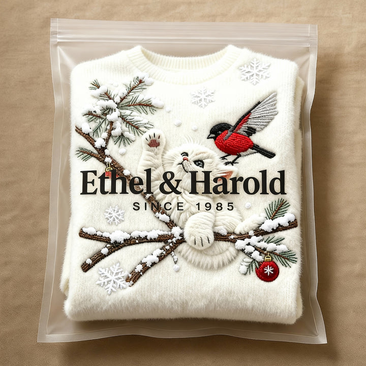 Flannel Sweatshirt with Cute Cat Print for Women