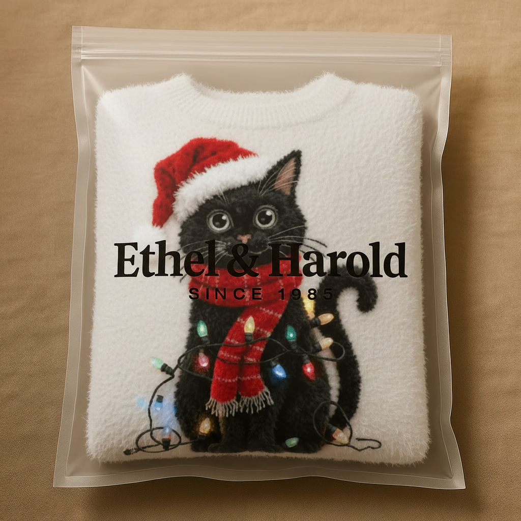 Casual Flannel Sweatshirt with Christmas Cat Print for Women