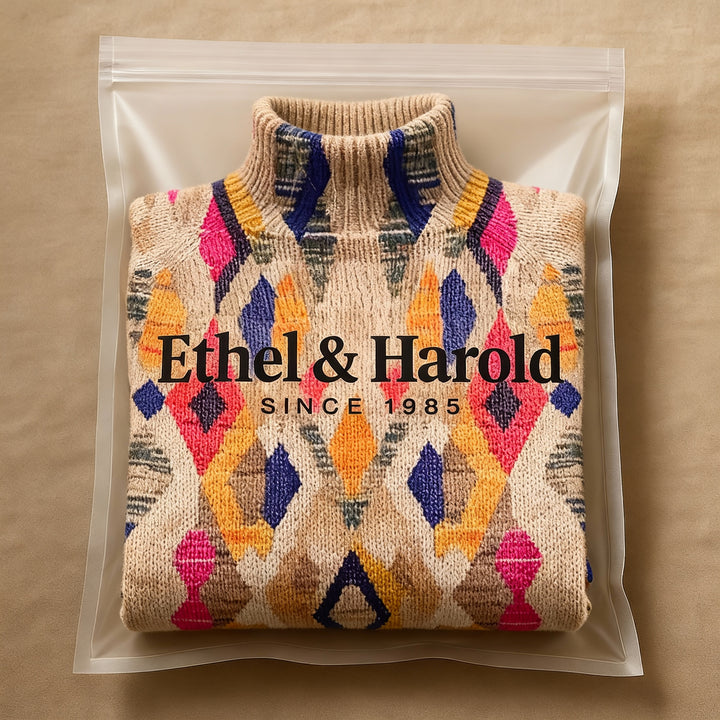 CLAUDIA™ Geometric Check Knitted Turtleneck Sweater