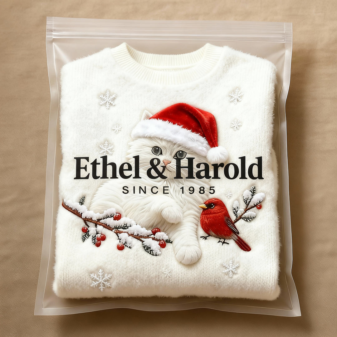 Casual Flannel Christmas Cat Art Sweatshirt for Women