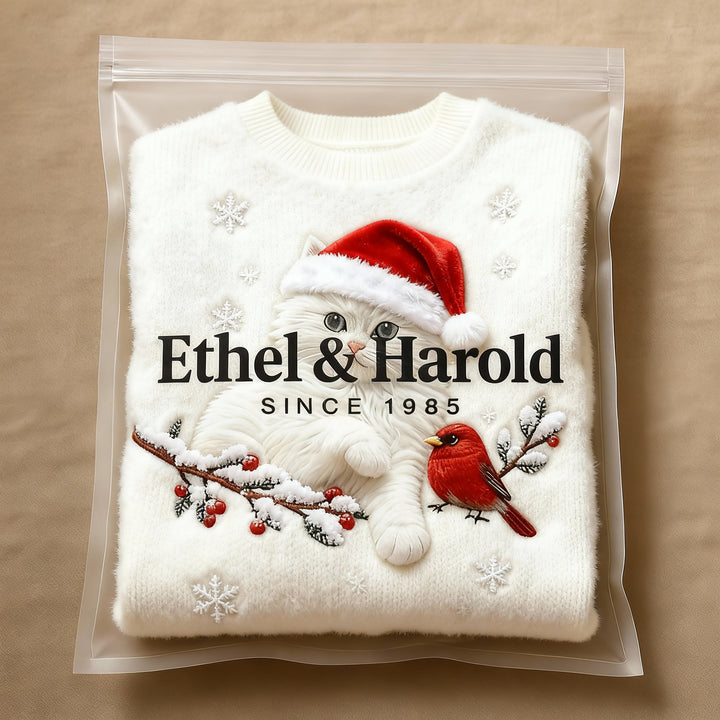 Casual Flannel Christmas Cat Art Sweatshirt for Women