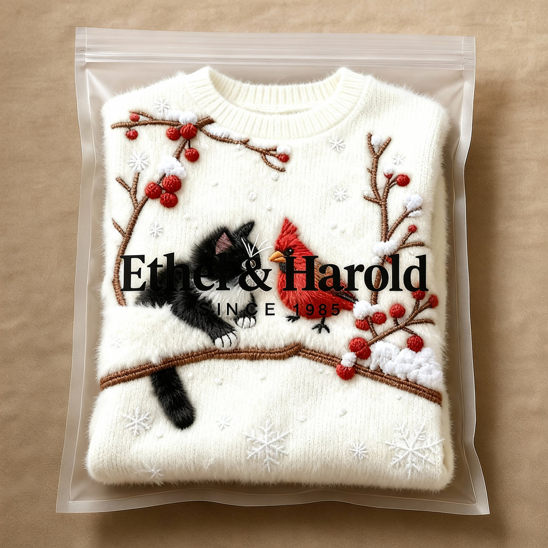 Christmas Soft Cat Art Flannel Sweatshirt for Women