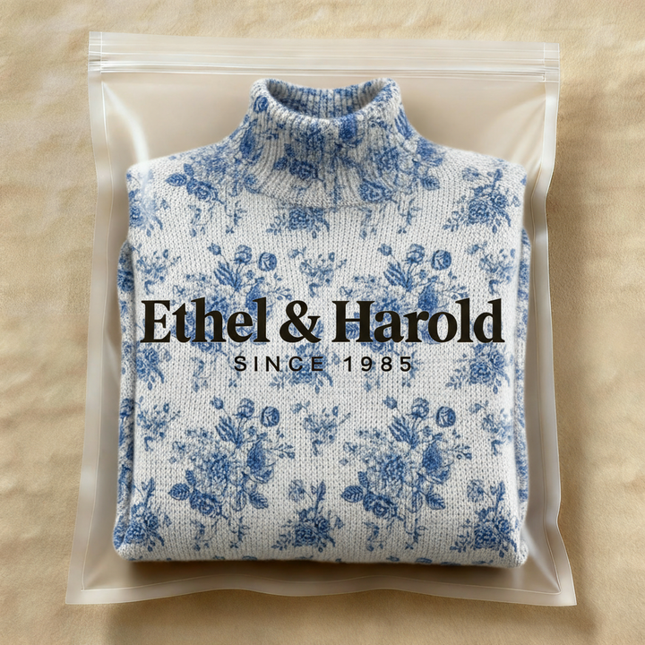 Blue Blossom Knit Turtleneck Sweater