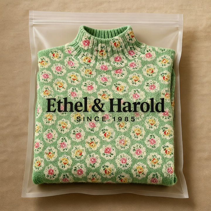 Women's Lovely Floral Art Print Knit Turtleneck Pullover Sweater